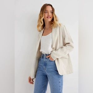 Grae Cove Taylor 100% Linen Relaxed Fit Boyfriend Blazer. Beige size M
